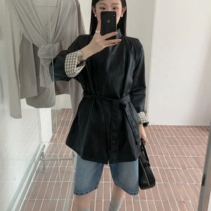 Nuovo <span class=keywords><strong>Trench</strong></span> Coat da <span class=keywords><strong>Donna</strong></span> in <span class=keywords><strong>Pelle</strong></span> PU di Media Lunghezza per l'Autunno - Con Cintura in Vita, Collo Alto, Giacca Casual - Product Image 4