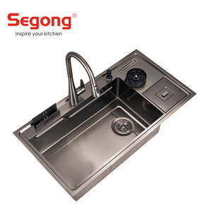 Évier <span class=keywords><strong>de</strong></span> <span class=keywords><strong>cuisine</strong></span> moderne, populaire, fonctionnel, grand, à cuve unique, 100x53cm, fait à la main, avec robinet, distributeur <span class=keywords><strong>de</strong></span> savon, lave-gobelet, poubelle - Product Image 1