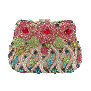 Pochette de soirée vintage pour femme, motif floral, strass, sac à bandoulière perlé scintillant pour mariage et cocktail - Product Image 1