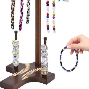 Wooden Champion <b>Ring</b> Display Stand Solid Wood Baseball Softball <b>Necklace</b> Rack Desktop Jewelry Organizer Storage Holder - Product Image 2