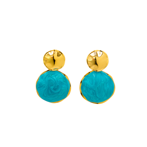 Boucles d'oreilles pendantes tendance en acier inoxydable 316L plaqué or PVD, émail bleu durable et résistant - Product Image 1
