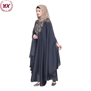 <span class=keywords><strong>Extravagant</strong></span> simple couche à manches longues Robe avant ouvert fil broderie Abaya luxe femmes musulman islamique gris foncé caftan - Product Image 3