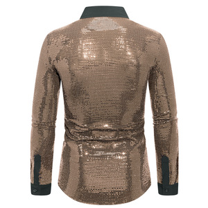 Ready to Ship Clubwear Dance Performance <strong>Shirts</strong> for <strong>Men</strong> Long Sleeve Shiny Glitter <strong>Sequin</strong> <strong>Shirt</strong> - Product Image 4