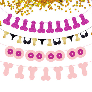 زينة حائط للحفلات لحفلات العزاب، أزياء تنكرية مخصصة بريق القضيب والقلب ملابس داخلية للصدر رايات للحفلات - Product Image 1