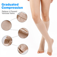 Chaussettes de compression Compports pour l'œdème des pieds, hauteur genou, bout ouvert, 20-30 mmHg, pour infirmières, soulagement de la neuropathie, avec emballage en boîte
