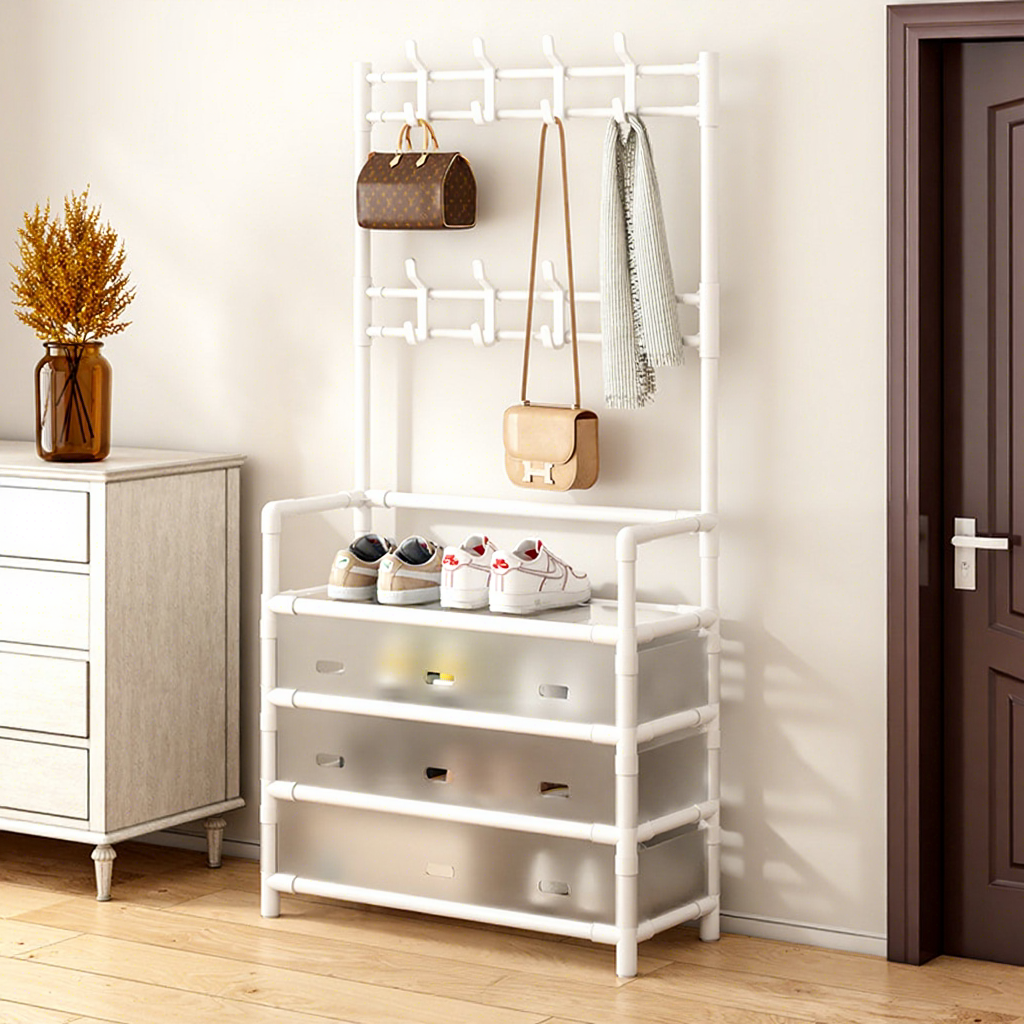 Support à chaussures et à chapeaux amélioré 4 couches 60 blanc [anti-poussière]]