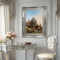 Cadre photo mural en bois massif personnalisable de style rétro européen, écologique, largeur de bord de 15 cm, design floral doré pour la maison
