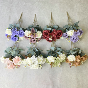 Fleur artificielle rose Panzhi Cloth série européenne violette à 9 têtes, bord roulé Ruyi, décoration d'intérieur 46cm - Product Image 4