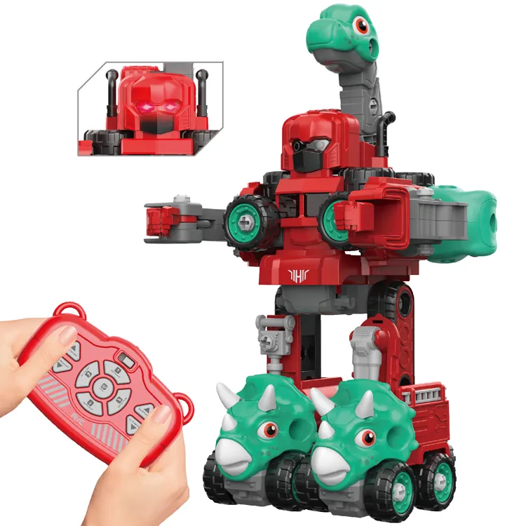 Hot Sell 5 IN 1 Building Set Cartoon Fire Truck Toy Car Disassembly Dinosaur Robot Children RC Toy
