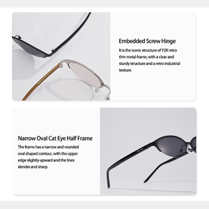 Gafas de Sol Metálicas Ovaladas Delgadas al por Mayor, con Logotipo Personalizado, Estilo Vintage Ojo de Gato, Media Montura, para Mujer, Moda Wen - Product Image 6