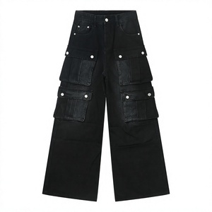 Mens Black <b>Cargo</b> <b>Wide</b> <b>Leg</b> Jeans Vintage Denim Multi Pocket Mid Waist Streetwear Pants Loose Fit Casual Fashion Trousers Everyday - Product Image 4