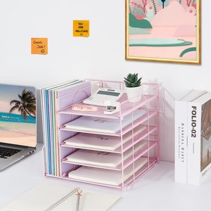 Organisateurs de <span class=keywords><strong>bureau</strong></span> et accessoires Organisateur de bac à lettres en papier à 5 niveaux avec porte-fichiers Organisateur de <span class=keywords><strong>bureau</strong></span> pour fournitures de <span class=keywords><strong>bureau</strong></span> <span class=keywords><strong>rose</strong></span> - Product Image 5