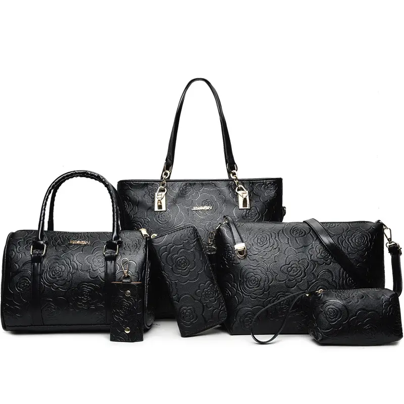 Designer PU Leather Women Satchel Shoulder Bag Tote Top Handle Bag Women Handbags Set 6 Pcs Purses and Handbags for Women