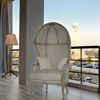 Meubles de salon convertibles français vintage en forme d'oeuf, chaise à baldaquin inclinable en cuir véritable, chaise en chêne avec dôme