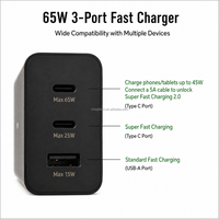 Chargeur USB C universel 65W à charge rapide, adaptateur de charge multi-ports, boîtier PC+ABS pour tablette Samsung, accessoires électroniques