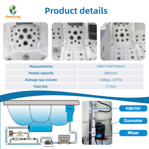 Bonne vente Luxe Acrylique Spa 8 Places 2.8m Bain à remous extérieur Bain à remous extérieur Bain à remous Jacuzzier avec 117 Jets - Product Image 3