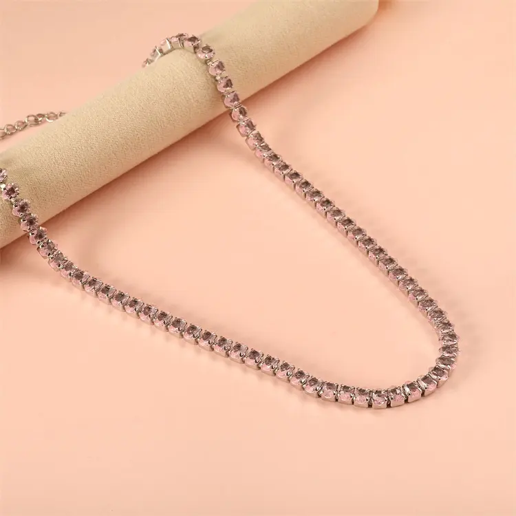 Bijoux fantaisie collier ras du cou en strass collier chaîne de tennis en zircon ovale coloré