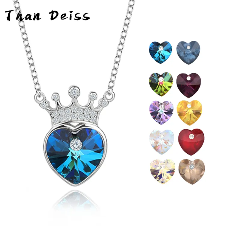 Red heart Collarbone Chain Ins Wind Crystal Necklace Send Love Gift S925 Sterling Silver Simple Crown Necklace Female