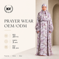 Ensemble de prière personnalisé pour femmes, deux pièces, imprimé floral, polyester satiné, khimar abaya, respirant, léger, OEM ODM, marque privée, islamique