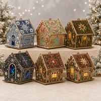 Décoration de bureau en résine maison de pain d'épices lumineuse, peinture diamant DIY, ornement de maison de pain d'épices illuminée pour Noël