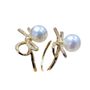 S925 Silver DIY <b>Pearl</b> Accessories Empty Bow <b>Ring</b> Holder 7-9mm Round Beads with 1773 Crystal <b>Rings</b> - Product Image 3