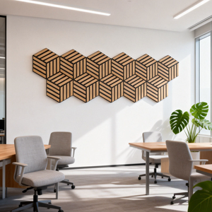 Panneau acoustique moderne en placage de bois avec <span class=keywords><strong>mousse</strong></span> de <span class=keywords><strong>polyester</strong></span> pour l'absorption et l'insonorisation du son – Idéal pour chambre, salon, salle de conférence - Product Image 2