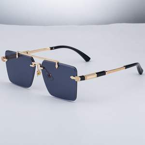 Lunettes de soleil de luxe sans monture pour hommes, protection UV400, monture carrée en métal, lunettes de conduite C23 argent double gris ZX-3171 - Product Image 1