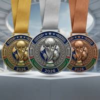 Coupe de récompense personnalisée avec logo du fabricant, médailles en alliage de zinc pour les sports mondiaux, médailles en métal doré et argenté, trophée de football en métal pour les champions