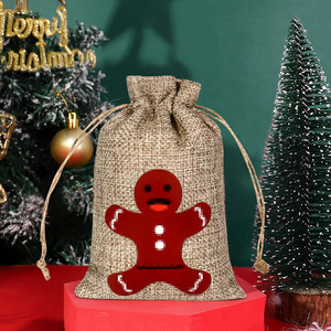 <b>Christmas</b> Linen Drawstring <b>Gift</b> <b>Bags</b> 20cm Rectangle Traditional Eco-Friendly Storage & Candy <b>Bags</b> - Product Image 3