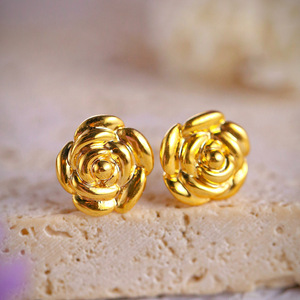 Non Tarnish Fine Jewelry Women's <strong>Rose</strong> Flower AU750 Hollow 18K Solid Gold <strong>Earrings</strong> <strong>Studs</strong> - Product Image 6