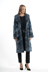 Abrigo de Piel de Karakul Azul con Cola Ancha y Cuello Inglés de Piel de Visón Sin Esquilar, Abrigo de Cordero Persa, Chaquetas de Cuero con Cuello de Visón para Mujer - Product Image 4