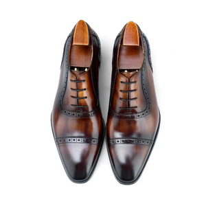 Chaussures Oxford en cuir véritable haut de gamme, style britannique, formelles, imperméables, respirantes, à lacets, pour hommes, bout pointu, fabriquées à la main - Product Image 5