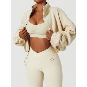 Manteau de sport épaissi pour femmes <span class=keywords><strong>laine</strong></span> <span class=keywords><strong>d</strong></span>'<span class=keywords><strong>agneau</strong></span> col montant lâche cordon fermeture éclair <span class=keywords><strong>à</strong></span> manches longues veste <span class=keywords><strong>d</strong></span>écontractée - Product Image 3