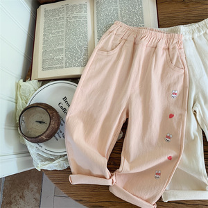 Tongxingyuan Girls Harem Pants Cotton Cartoon Print Autumn Casual Long Pants For Children Pink Off White - Product Image 4
