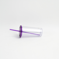 Gobelet en plastique de 700 ml avec couvercle et paille réutilisable, sans BPA, anti-fuite, isolation thermique, transparent, pour boissons froides, avec impression de logo personnalisé
