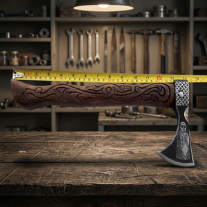 Hache à main MDM AXES en acier Damas à haute teneur en carbone, faite à la main, avec design gravé, manche en bois de rose, type Tomahawk, longueur totale de 14 pouces - Product Image 2