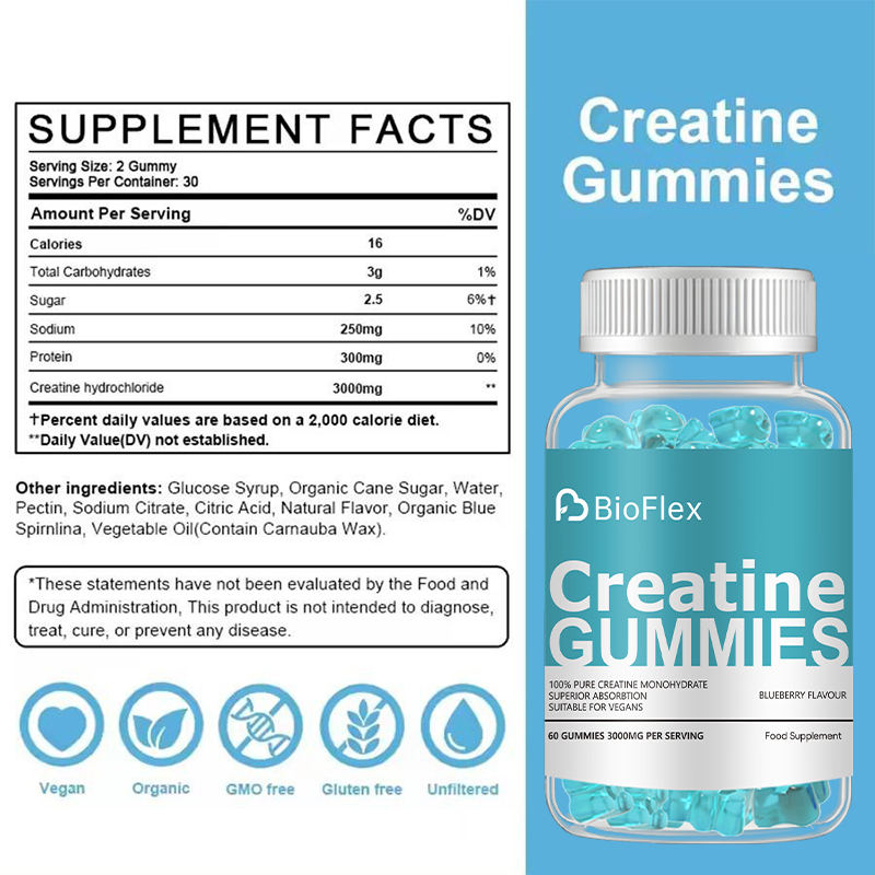 BioFlex Pre-Workout Gummy Supplements 3000mg Vegan Creatine Monohydrate ...
