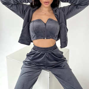 Logo personnalisé French Terry Sweatsuits Vente en gros Zip Hoodie Jogger <span class=keywords><strong>2</strong></span> pièces Ensembles Femmes Survêtements de grande taille - Product Image 5