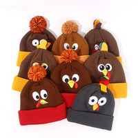 Gorro de Punto con Pompones Bordado de Turquía para Fiesta Divertida de Acción de Gracias