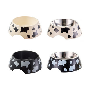 Tigela de Comida para Animais de Estimação com Design de Vaca Branca, Antiderrapante, Tigela de Plástico para Gato e Cachorro, Tigela de Água em Aço Inoxidável - Product Image 1