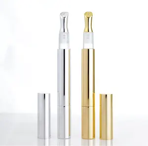 Пустая Алюминиевая Косметическая Золотая поворотная ручка 3 мл, тюбики для блеска для губ с новым металлическим аппликатором