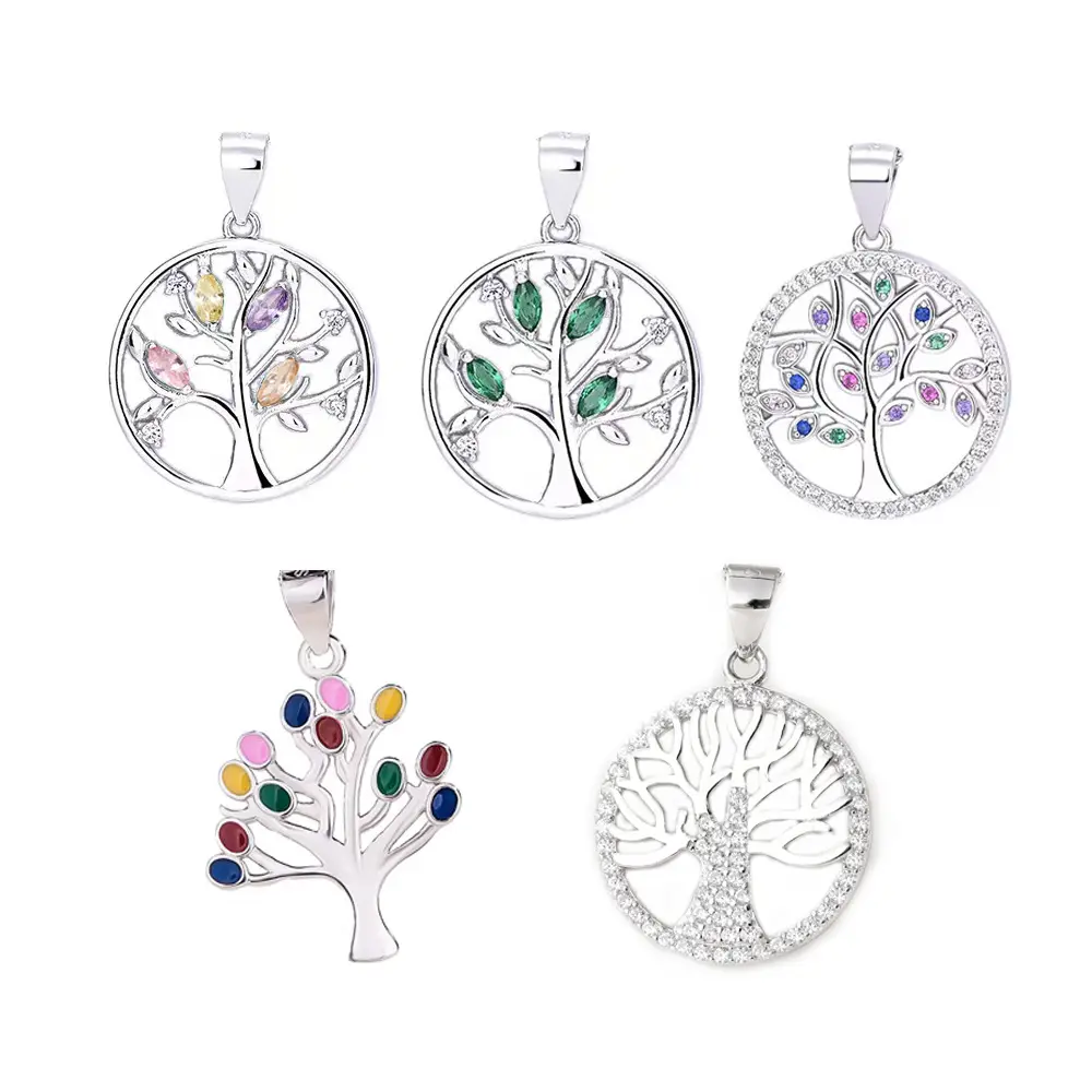 Fashion Jewellery Manufacturers 925 Sterling Silver Colorful L Crystal Gemstone Cz Round Shape Tree Of Life Necklace