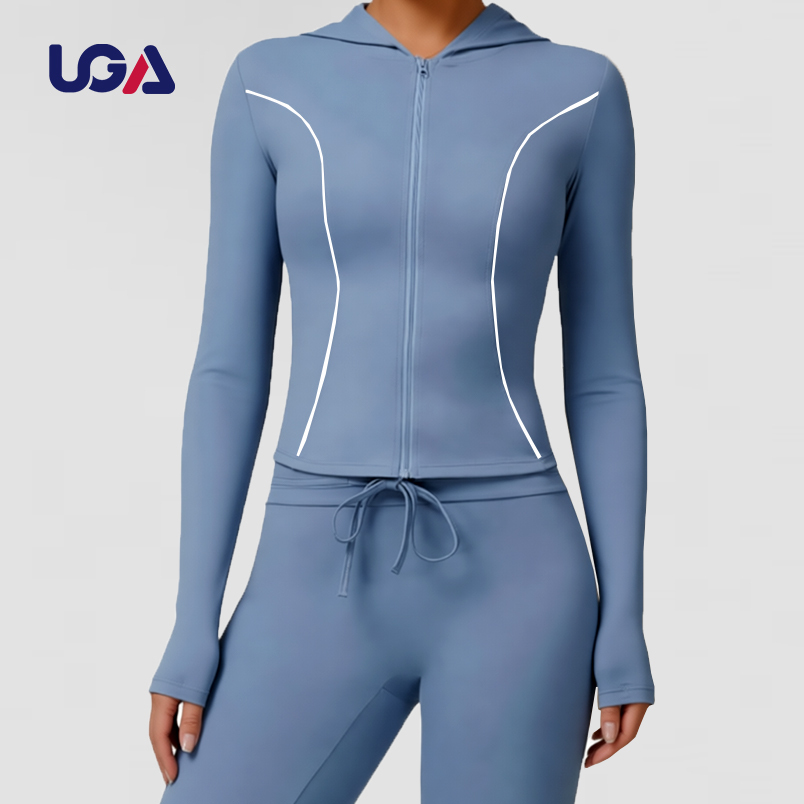 Contrast Color Blocking Design Long Sleeve Sports Zipper Top Cool Breathable Stripes Yoga Jackets