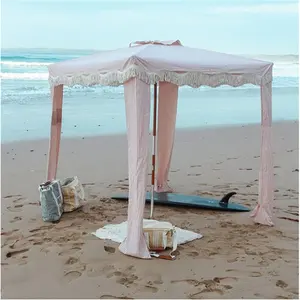 Grand abri solaire Portable de luxe en plein air, tente de cabane de plage à rayures roses à vendre