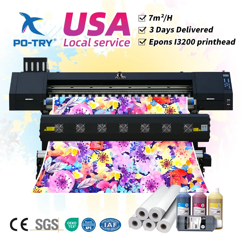 PO-TRY gute Qualität 1,9 m Textil-Digitaldruck maschine 8 Druck köpfe Industrieller Sublimation drucker