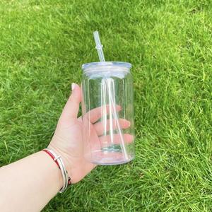 แก้วกาแฟใส ปราศจากสาร BPA พร้อมส่ง ขนาด 16 ออนซ์  วัสดุพลาสติกอะคริลิค PP สำหรับใส่เบียร์ โซดา  พร้อมฝาปิด สำหรับงานพิมพ์ UV DTF - Product Image 2