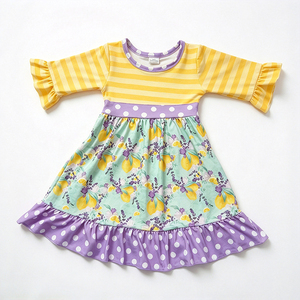 Robe d'été pour fillettes en soie de lait imprimée, avec ourlet à volants, robe de fête pour enfants, OEM ODM, robe d'été personnalisée pour enfants - Product Image 1