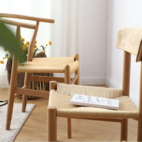 Chaise de salle à manger sans accoudoirs en chêne massif tressé de style nordique japonais, dossier haut, pour restaurant, café, salon