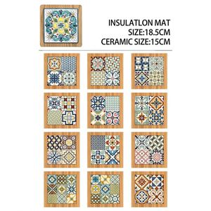 Customized Square Wood Ceramic Tile <b>Trivet</b> Heat Resistance Anti Scalding Bamboo Mat Pot Coasters Colorful Pot Mat Insulation Mat - Product Image 3