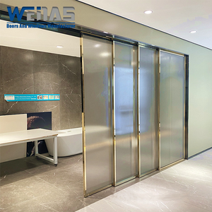 Vente en gros cadre ultra-étroit <span class=keywords><strong>rail</strong></span> suspendu supérieur à quatre panneaux sans <span class=keywords><strong>rail</strong></span> inférieur <span class=keywords><strong>porte</strong></span> <span class=keywords><strong>coulissante</strong></span> en alliage d'aluminium usine chinoise - Product Image 1